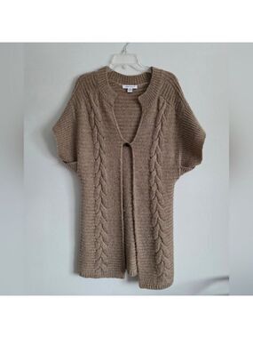 AUGUST SILK | short-sleeve cardigan beige Single Button Sz M